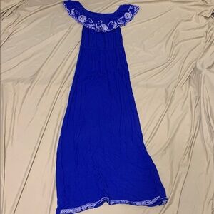 Flying Tomato Blue Maxi Dress with White Embroidery
